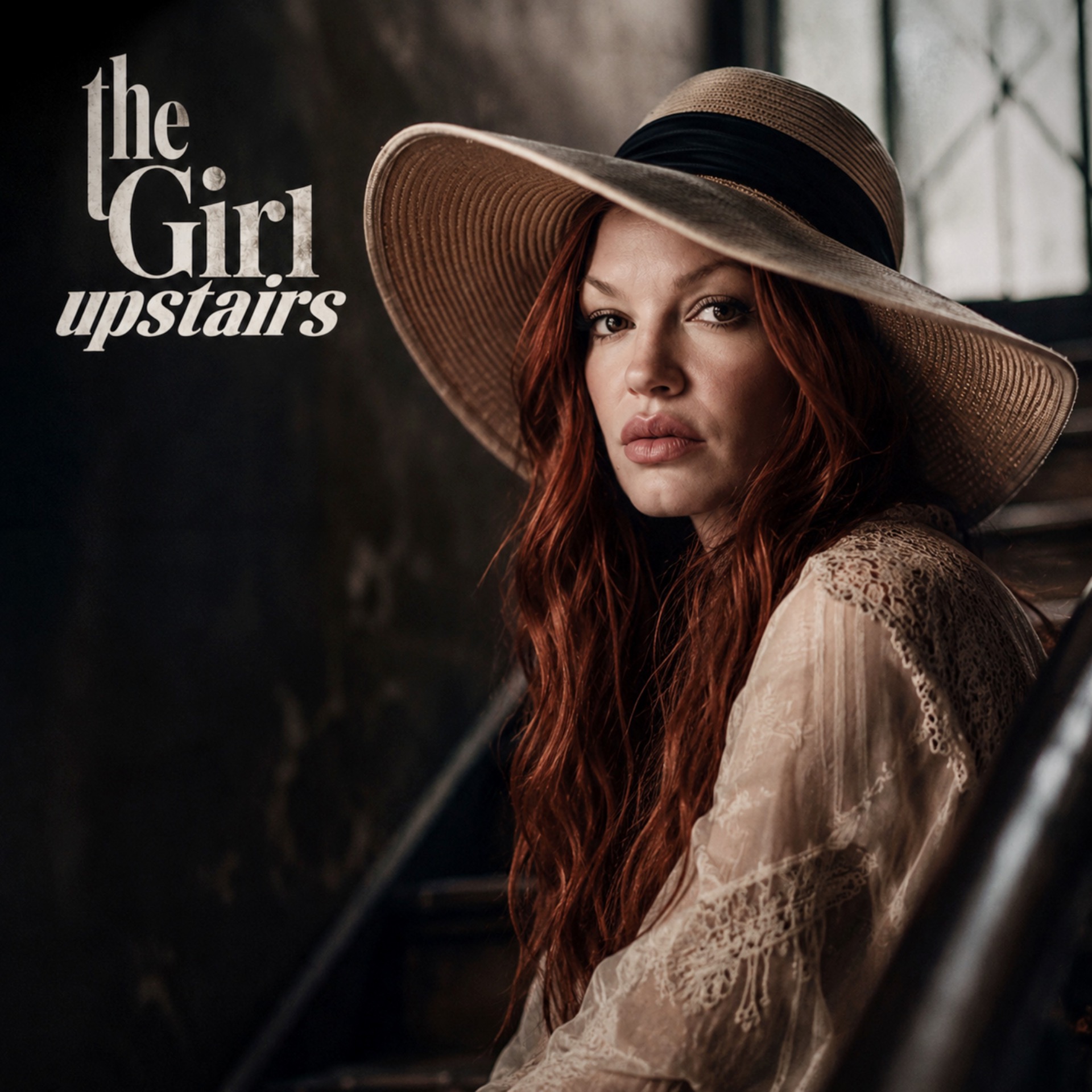 Black typographic logo reading “the Grind” with “upstairs” beneath, distressed speckled texture on dark background.